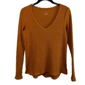 American Eagle Shirt Long Sleeve Ribbed Plush V-Neck Pullover Sweater Top